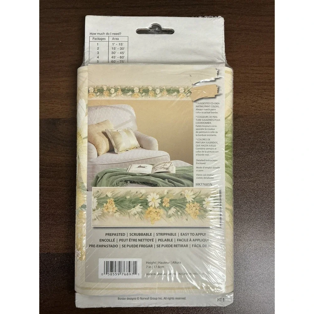 Vtg Hometrends Wall Border (1) Yellow Floral 7in x 5 Yards long